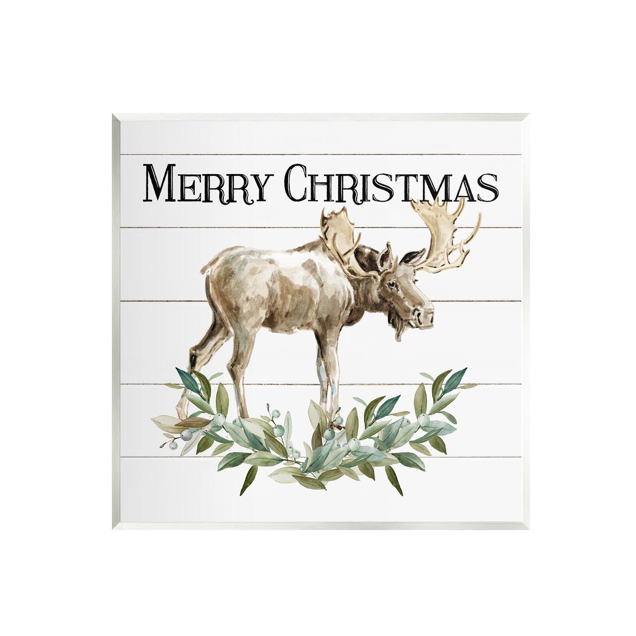 Stupell Industries Merry Christmas Moose Laurel Wall Plaque Art